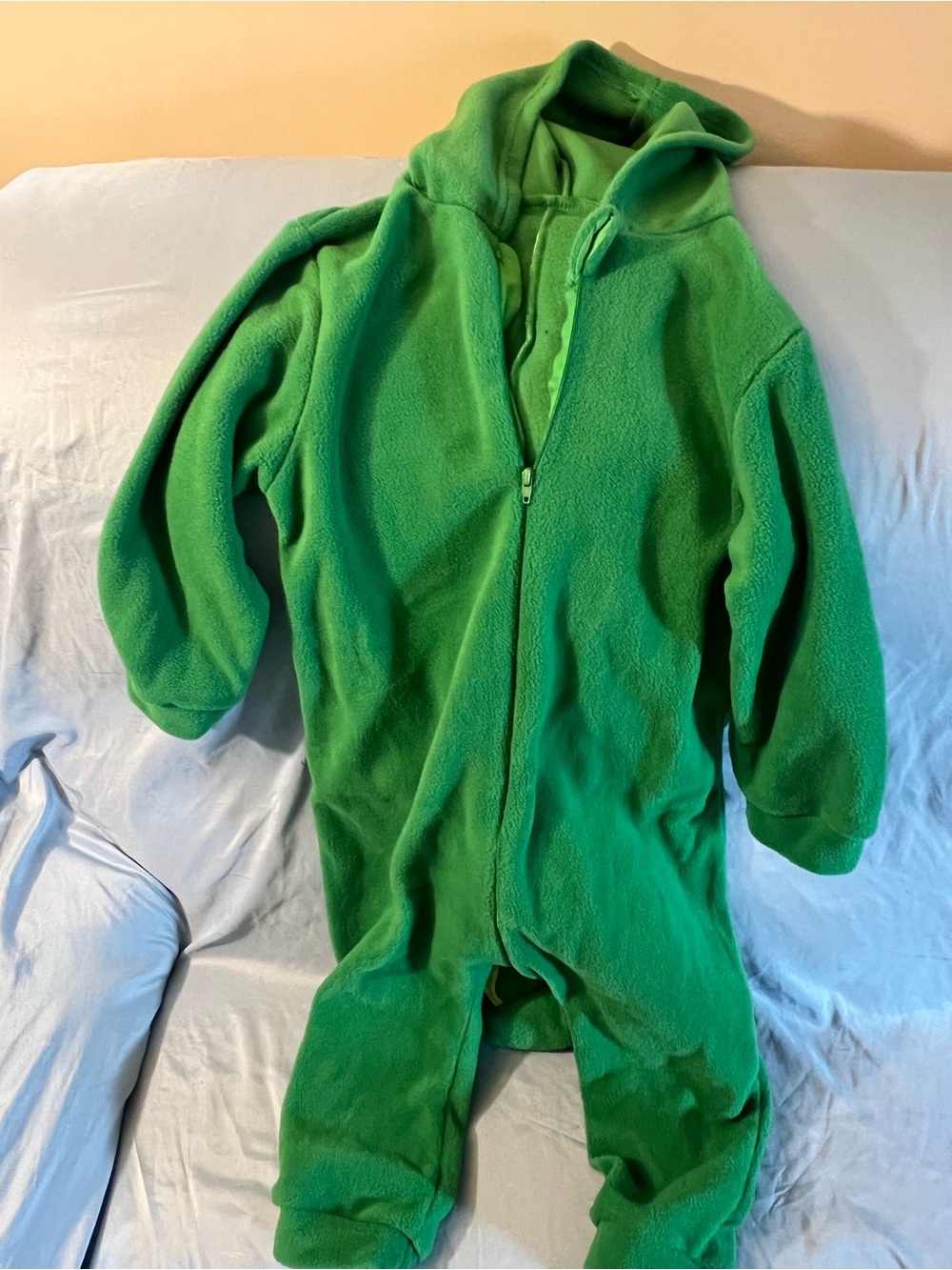 Kids Green Fleece One-Piece Hooded Jumpsuit